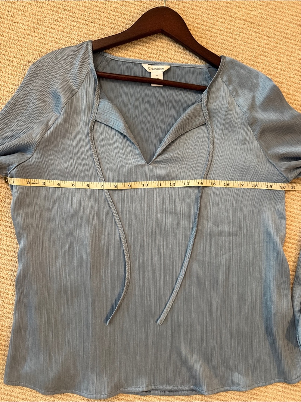 Calvin Klein Dusty Blue V-Neck Long-Sleeve Blouse - Picture 4 of 7